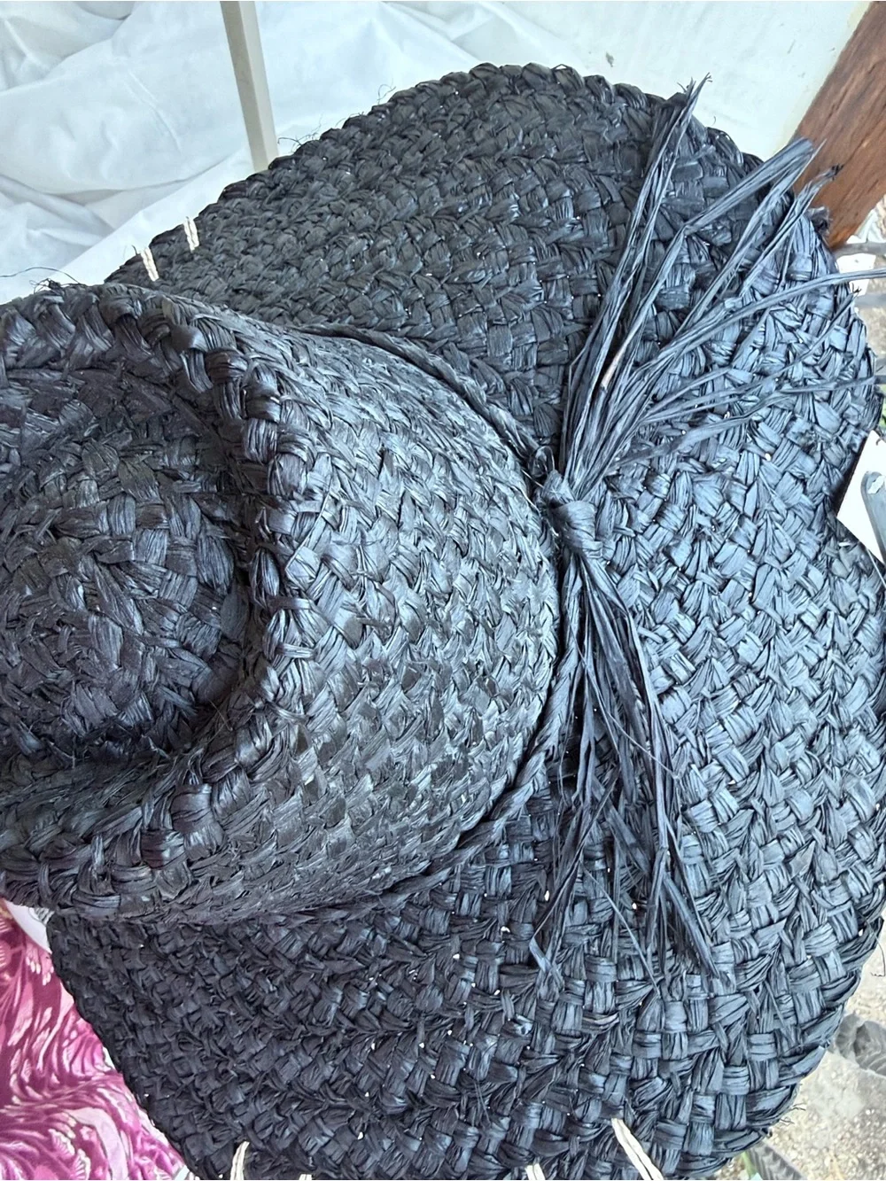 NWT Black Hat Sun raffia 100% paper hand Stitching‎ details OS rancher floppy